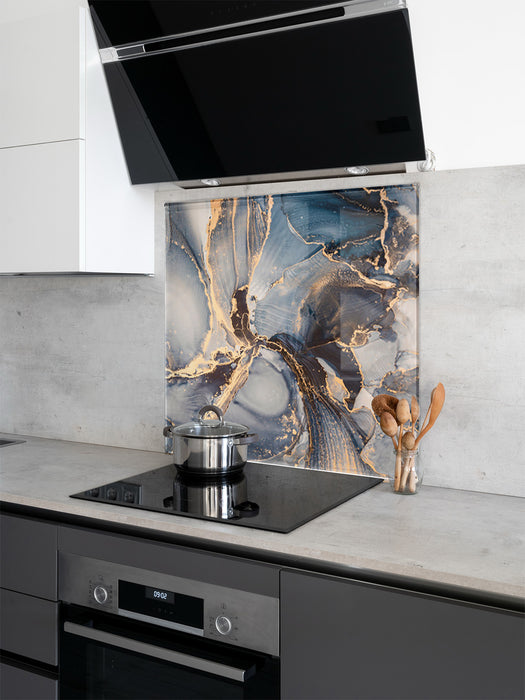 6mm Toughened Printed Kitchen Glass Splashback - Luxury Abstract Marble Fluid 134